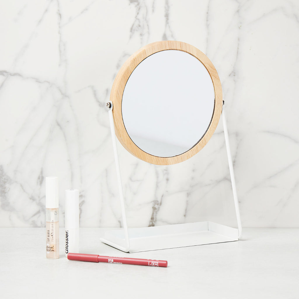 White & Bamboo Tall Swivel Mirror