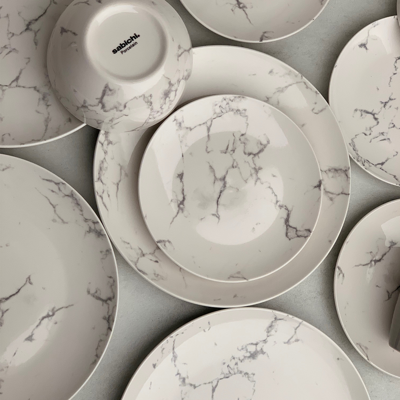 Crockery Set Marble Effect Plate Set 12pc Marble Dinner Set