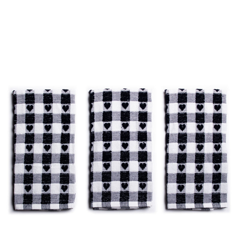 Set of 3 Navy Heart Tea Towels