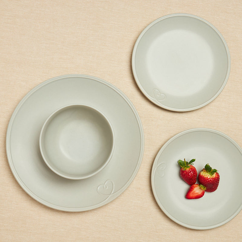 12pc Grey Embossed Heart Dinner Set