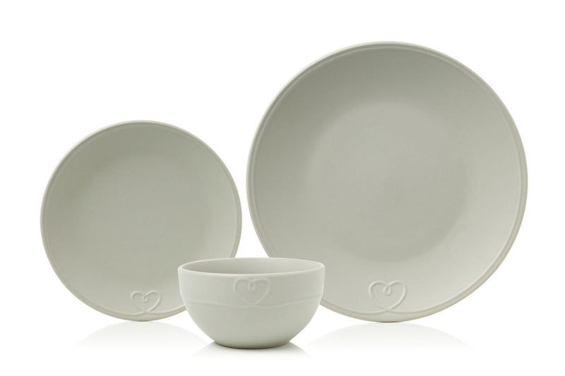 12pc Grey Embossed Heart Dinner Set