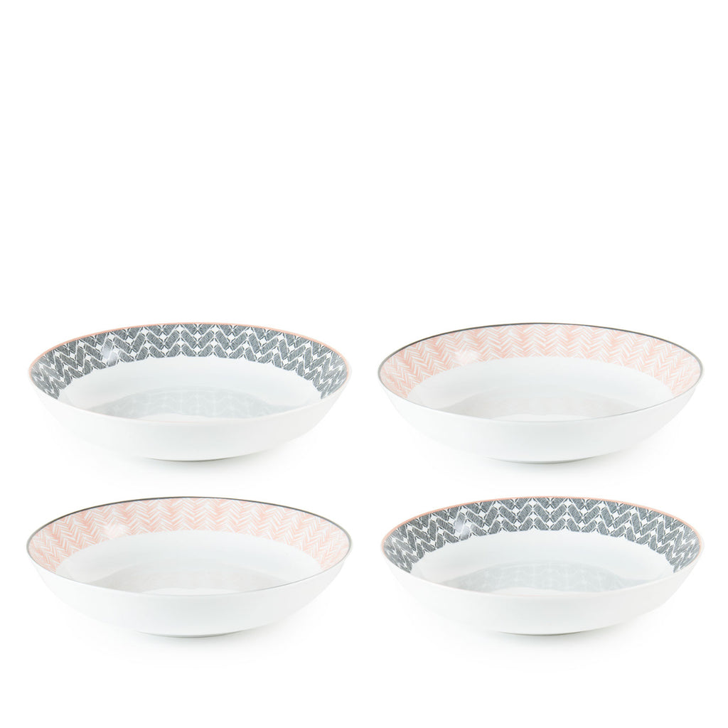 Add some style to your dining table with our modern Mali Decal pasta bowl set. It features an eye-catching geometric pattern, it is perfect for everyday dining and special occasions. Made from porcelain, it includes four place settings and is microwave and dishwasher safe for added convenience. Matching 12-piece matching dinner set is also available