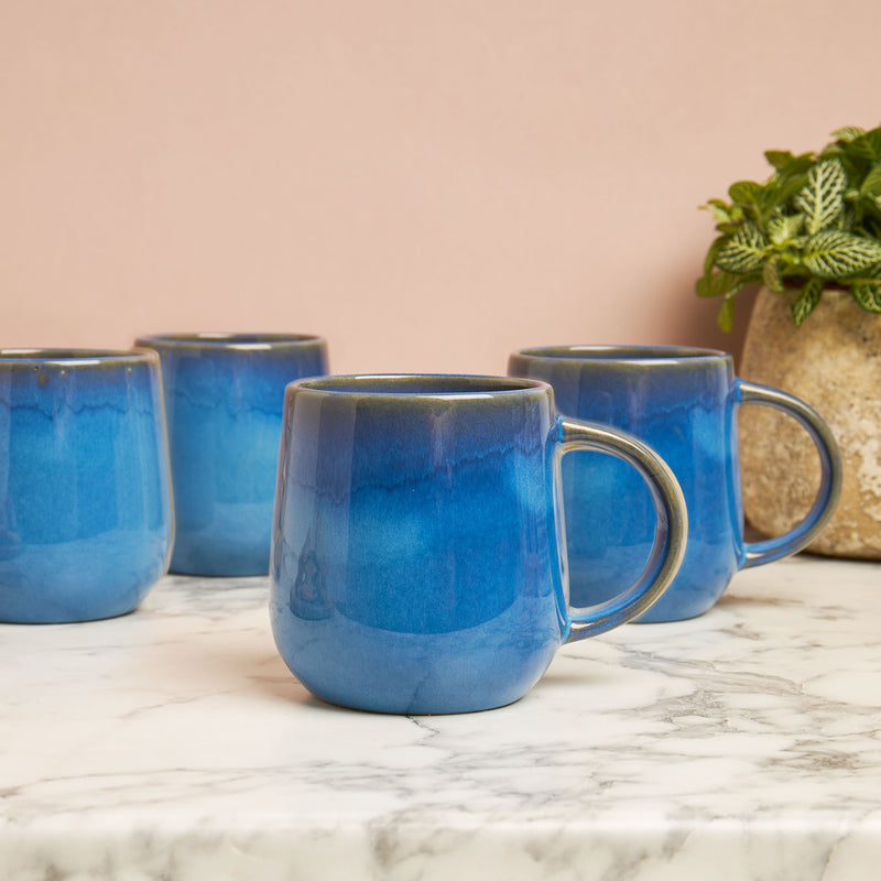 Reactive Glaze Blue 4pc Mug Set