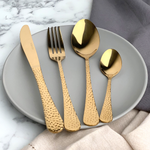 Gold Hammered 16pc Cutlery Set